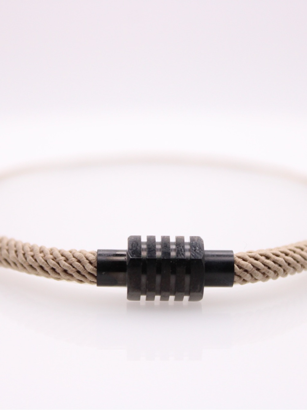 Men's Beige Braided Cord Bracelet with Black Magnetic Clasp
